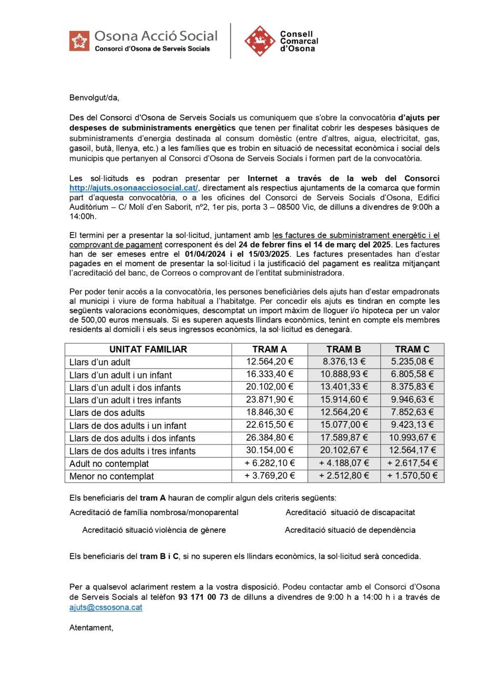 Ajuts per despeses de subministraments energètics